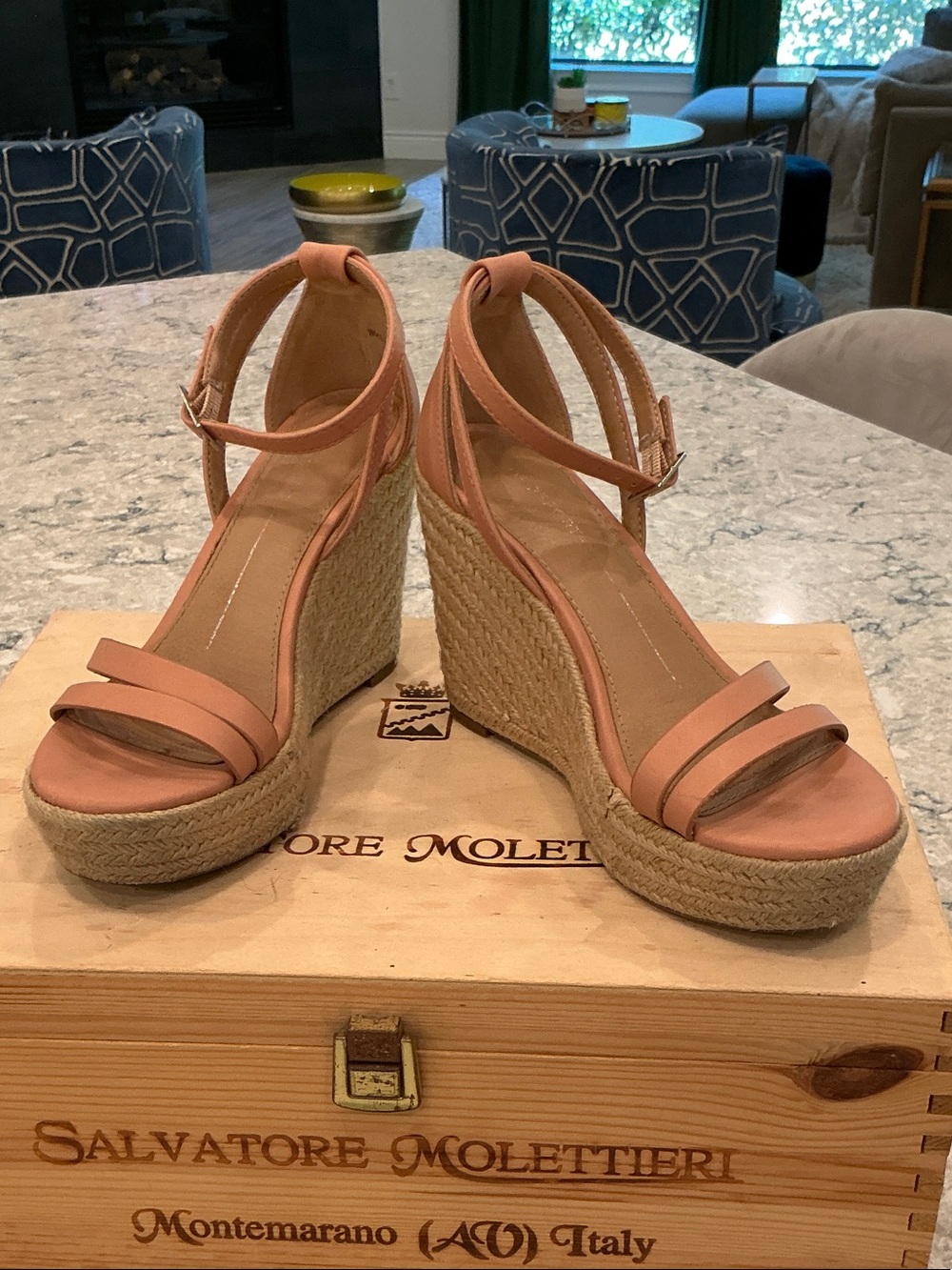 Report Pink Espadrille Ankle-Strap Wedge Sandals